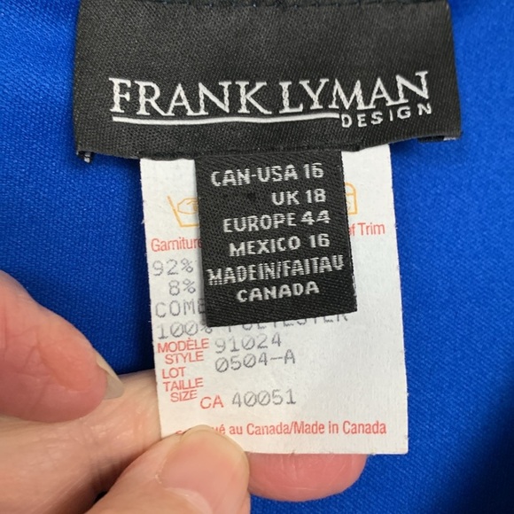 Frank Lyman Vintage Blue Dress w Gathered Waist & Wide Collar, Stretch - Picture 5 of 10